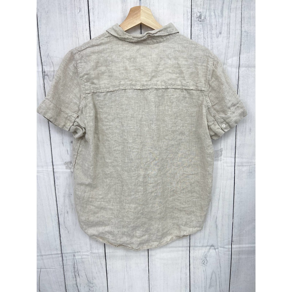 J. Crew (M) 100% LINEN Cream Short Sleeve Top Blouse - Picture 2 of 7